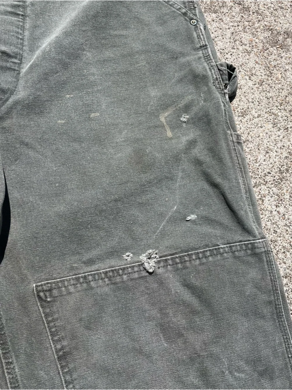 VTG Carhartt R06 MOS Canvas Bib Overalls 40x30 Double Knee Green Union Made USA - Picture 6 of 16